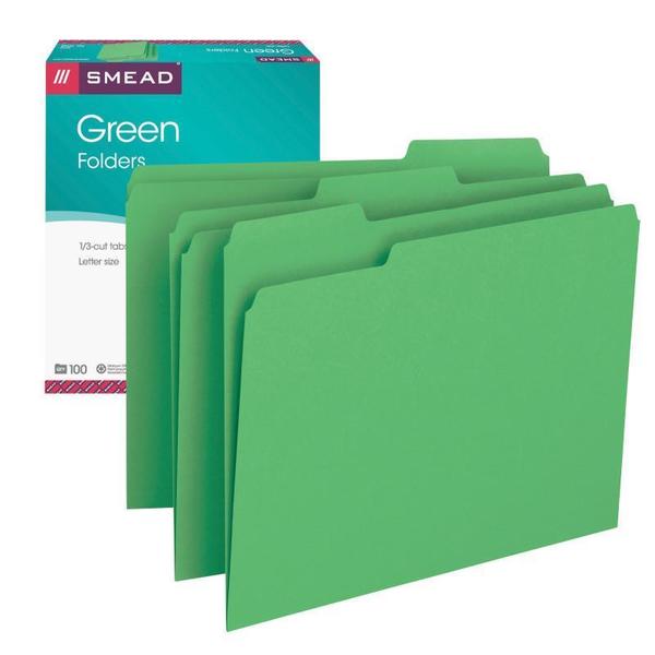 Smead Folder, File, Ltr, 1/3, Green Pk SMD12143